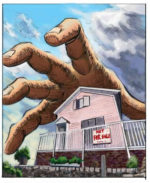 Illustration of a home with a Not For Sale sign facing an unwanted taking